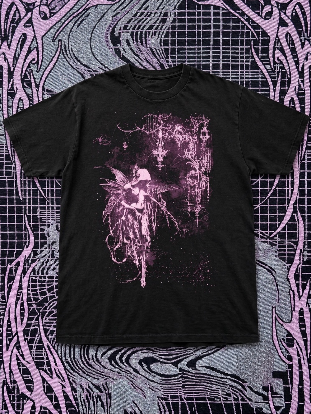 Dark Fairycore Graphic Tee | Pink Gothic Fairy Black Gildan T-Shirt